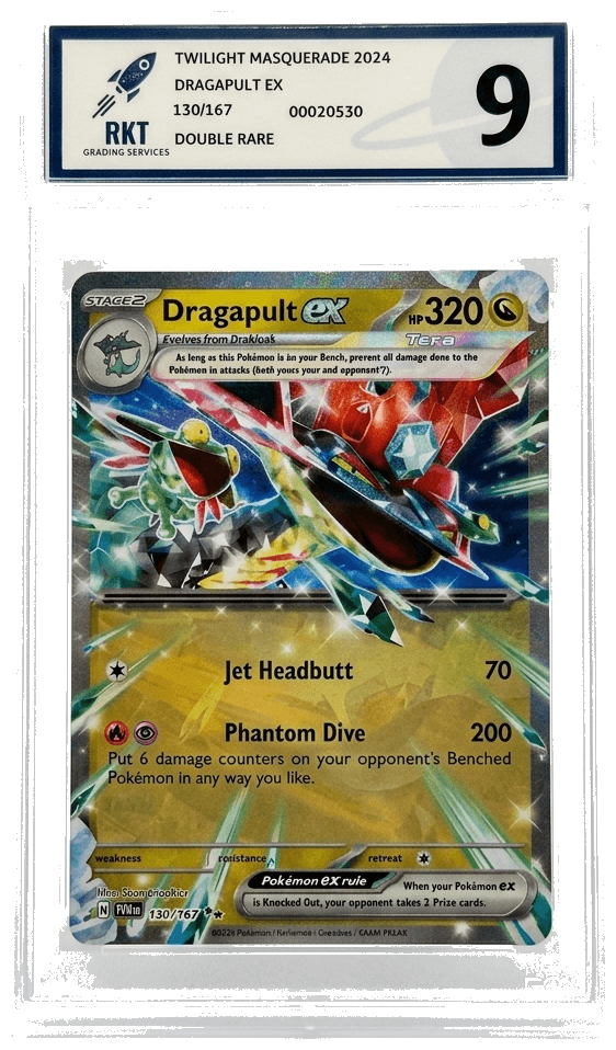 Dragapult ex Double Rare Pokemon card in an RKT grade 9 slab